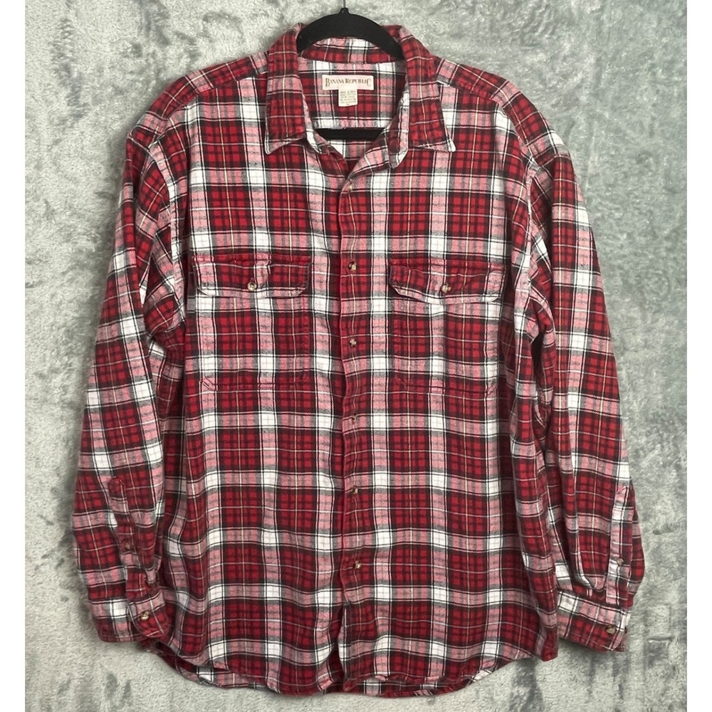 Banana Republic Shirt Mens XL Red Plaid Button Up Long Sleeve Flannel Vintage